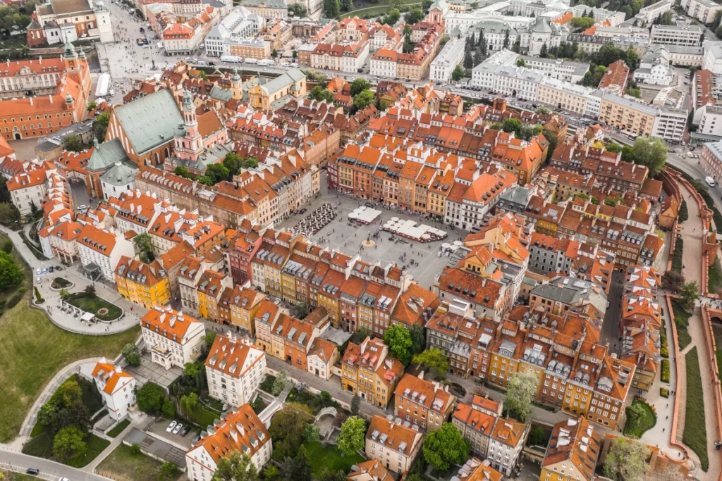 the bird's eye view of Old Town in Warsaw