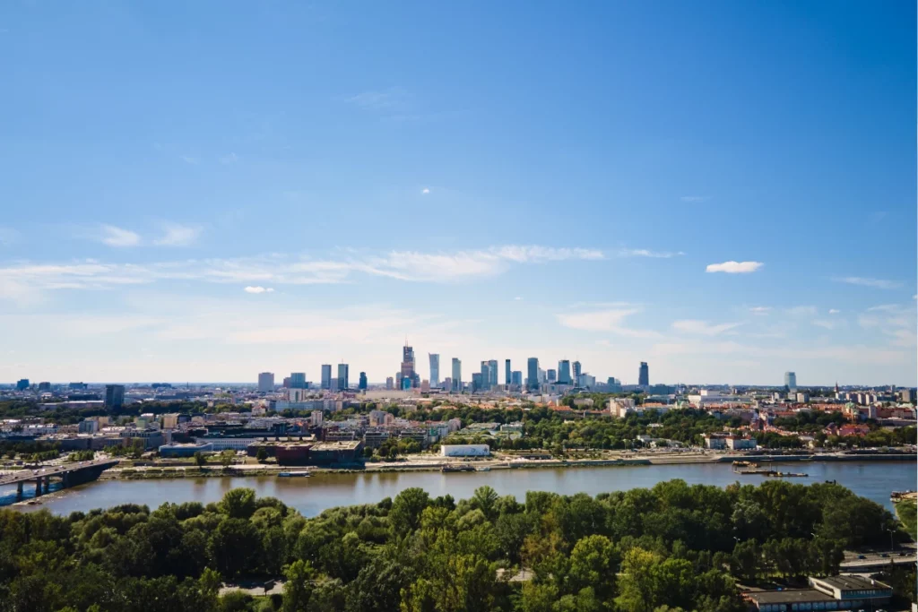 Vistula river and panorama of Warsaw