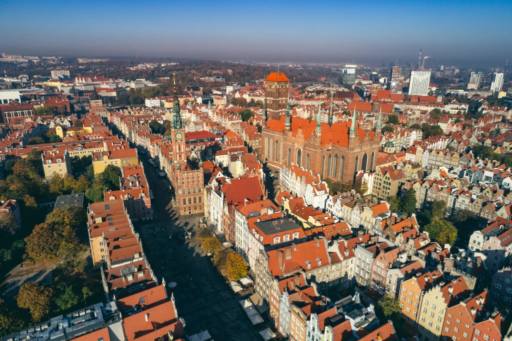 aerial view of old town in Gdansk