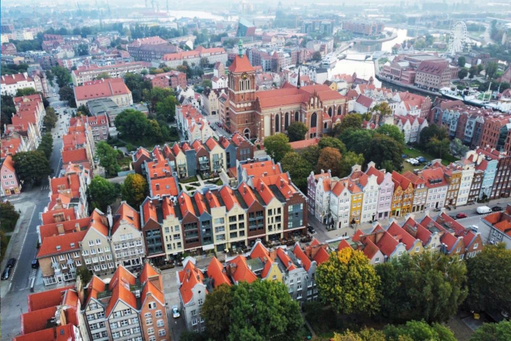 aerial view of old town in Gdansk